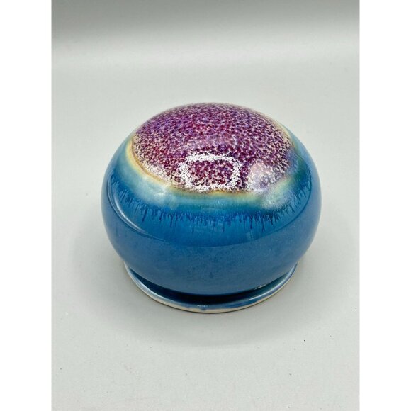 Vintage Signed Ceramic Paperweight Studio Pottery Artisan Piece Pink Blue Glaze - Picture 2 of 10